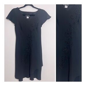S.L. Fashions Petite Vintage Black Floral Beading Layered Hem 90s Y2K Dress 4P